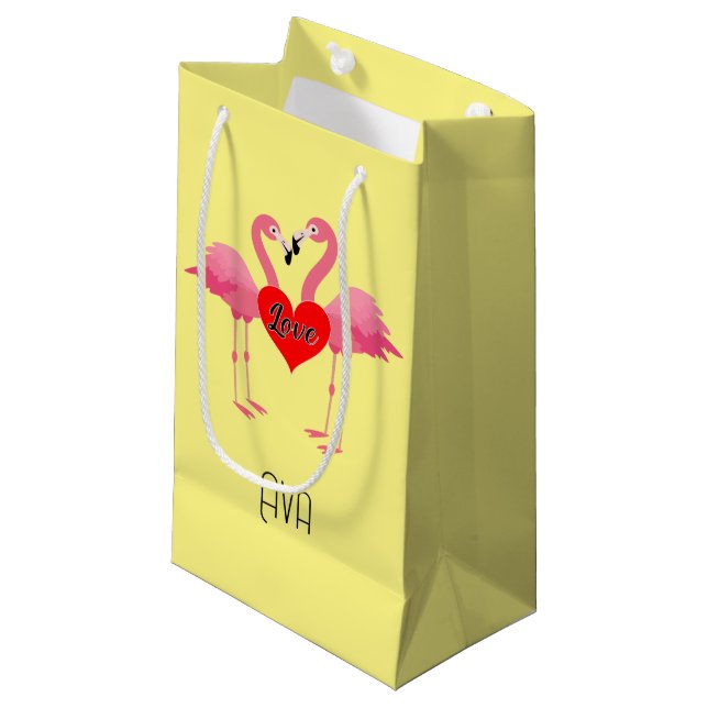 Pequeña Diseño de amor Flamingo Rosa - Bolsa de regalo - P (Angulo Anverso)