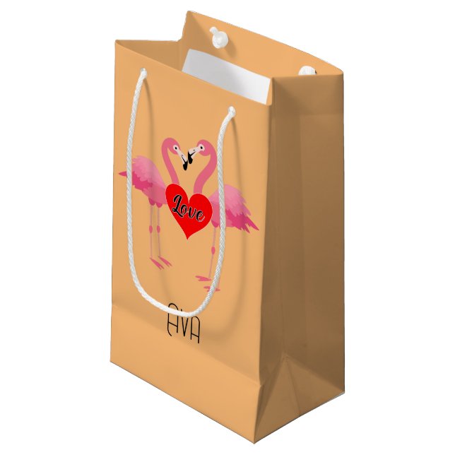 Pequeña Diseño de amor Flamingo Rosa - Bolsa de regalo - P (Angulo Anverso)
