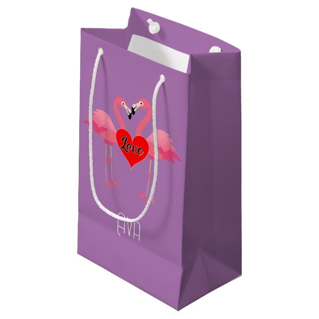 Pequeña Diseño de amor Flamingo Rosa - Bolsa de regalo - P (Angulo Anverso)