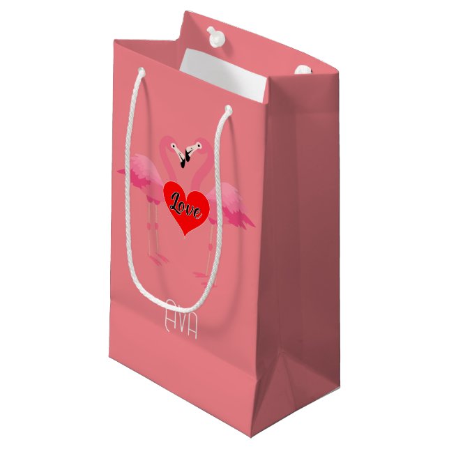 Pequeña Diseño de amor Flamingo Rosa - Bolsa de regalo - P (Angulo Anverso)