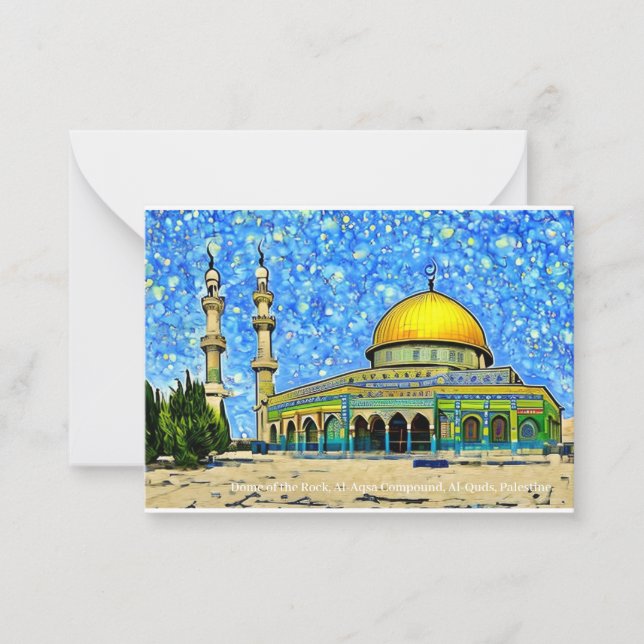 Pequeña Domo de la roca, Al-Aqsa y tarjeta Eid Mubarak (Anverso)