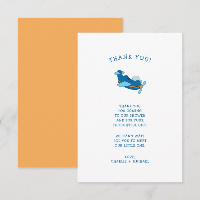 Pequeña ducha de bebé de avión nota de agradecimie (Anverso / Reverso)