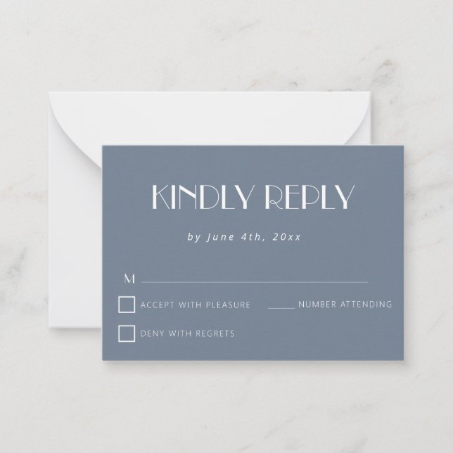 Pequeña Dusty Blue Simple Budget Wedding Tarjeta RSVP (Anverso)