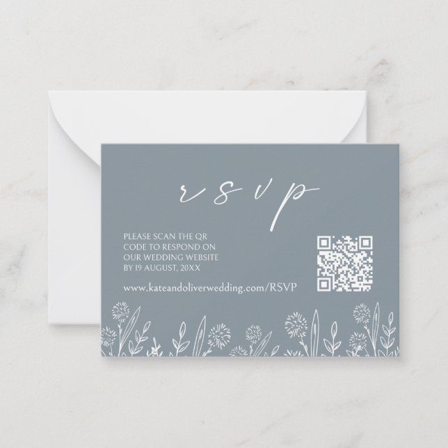 Pequeña Dusty Blue Wedding RSVP | Tarjeta de inclusión de  (Anverso)