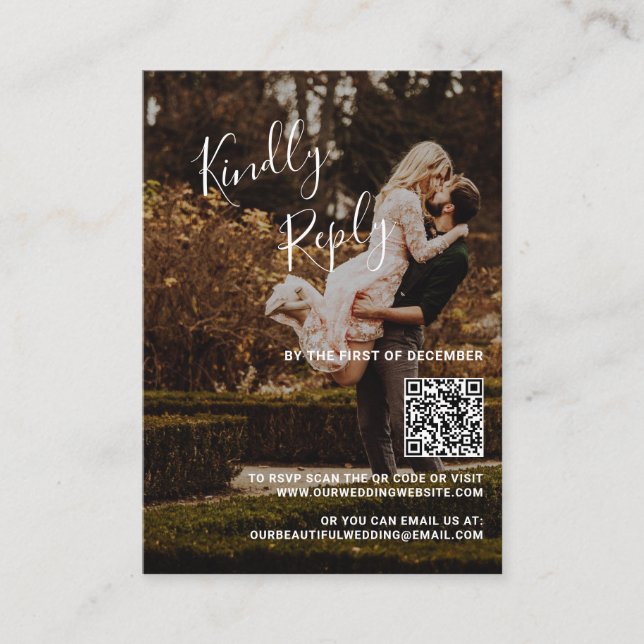 Pequeña Elegante Boda de código QR de foto Mini tarjeta RS (Anverso)