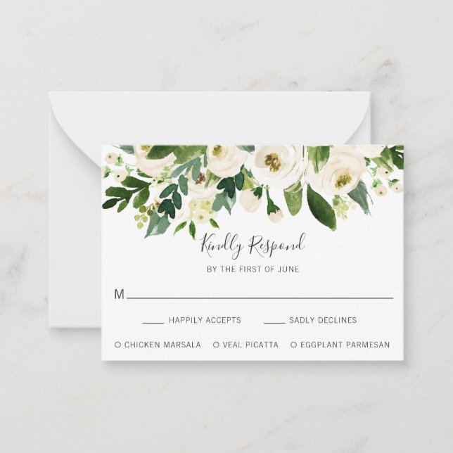 Pequeña Elegante Boda floral blanco Mini tarjeta RSVP (Anverso)
