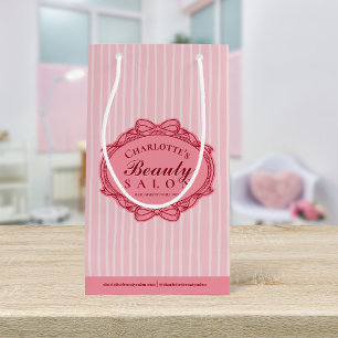 Pequeña Elegante Bolsa de Regalo con Rayas Rosadas y Marco