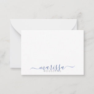 Pequeña Elegante guión moderno azul Monograma Tarjeta de n