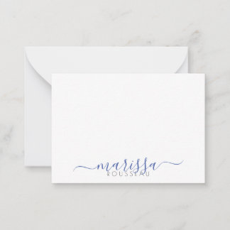 Pequeña Elegante guión moderno azul Monograma Tarjeta de n