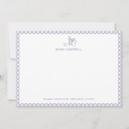 Pequeña Elegante Monograma Lavender Gingham Tarjeta de Not