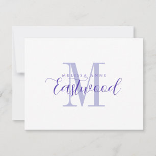 Pequeña Elegante Script Nombre Púrpura Monograma Tarjeta d