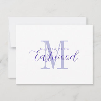 Pequeña Elegante Script Nombre Púrpura Monograma Tarjeta d