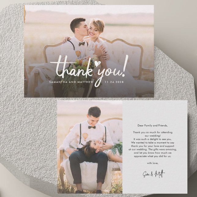 Pequeña Elegante Tarjeta de agradecimiento por guión de fo (Elegant Wedding Photos Script Thank You Card)