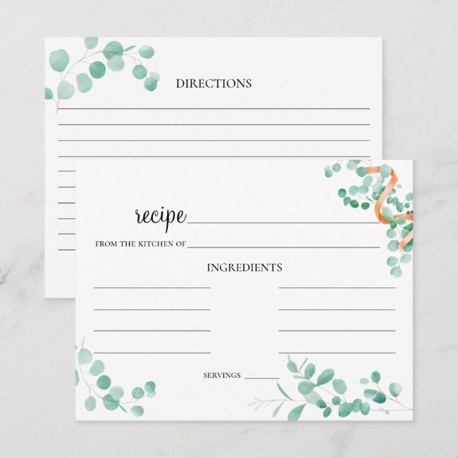 Pequeña Elegante Tarjeta de Boda Eucalyptus Green Peach (Anverso / Reverso)