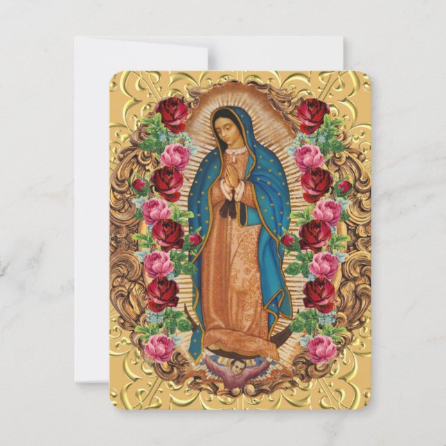 Pequeña Elegante Tarjeta de Oración Funeral Guadalupe Espa (Anverso)