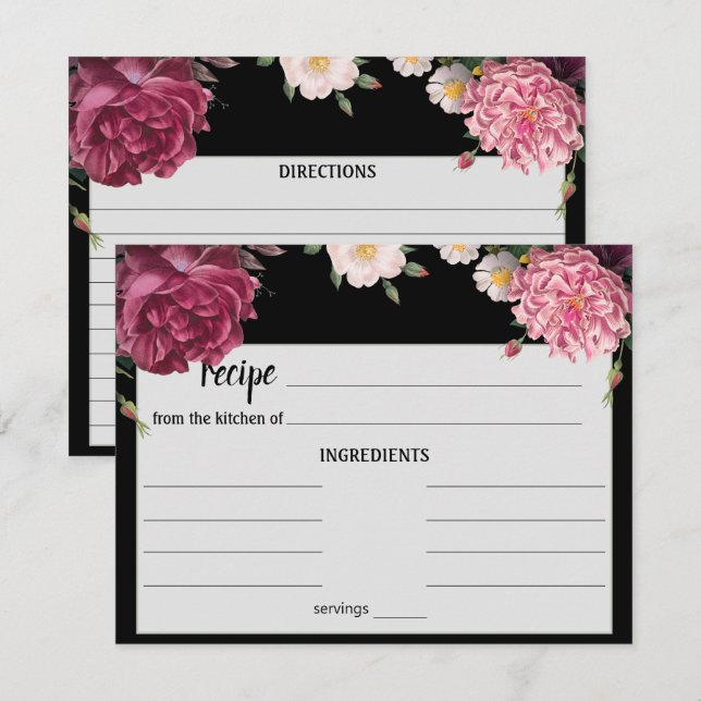 Pequeña Elegante tarjeta de recetas de Borgoña y Boda Rosa (Anverso / Reverso)