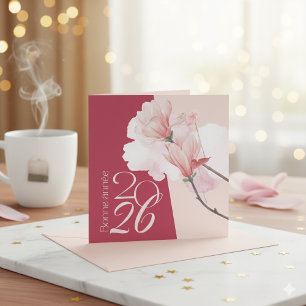 Pequeña Elegante tarjeta floral de Bonne Année 2026