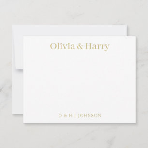 Pequeña Elegante tarjeta monograma dorado Boda blanco