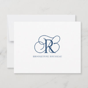 Pequeña Elegante tarjeta plana de Monograma Azul