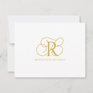 Pequeña Elegante tarjeta plana de Monograma Dorado