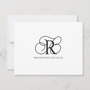 Pequeña Elegante tarjeta plana de Monograma Negro