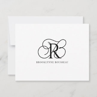 Pequeña Elegante tarjeta plana de Monograma Negro