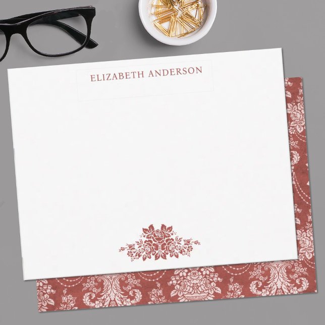 Pequeña Elegante tarjeta plana de toile rojo francés vinta (An elegant red and white toile pattern personalized notecard. Such pretty stationery!)