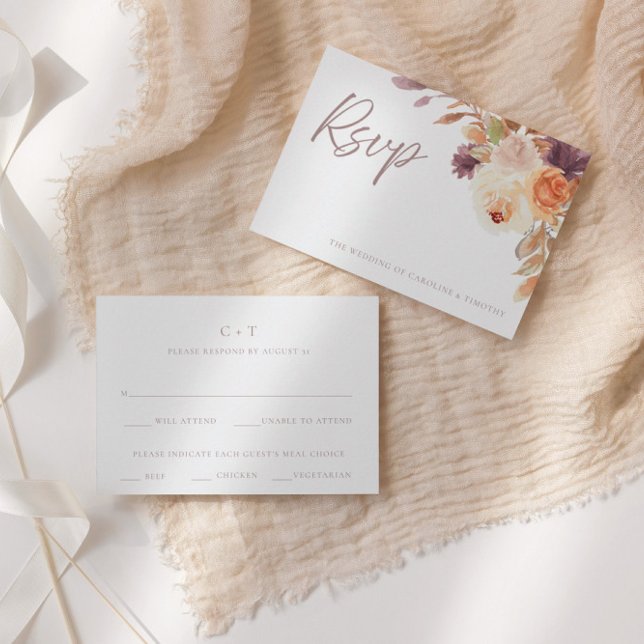 Pequeña Elegante tarjeta RSVP de Boho Fall Floral Wedding (Subido por el creador)