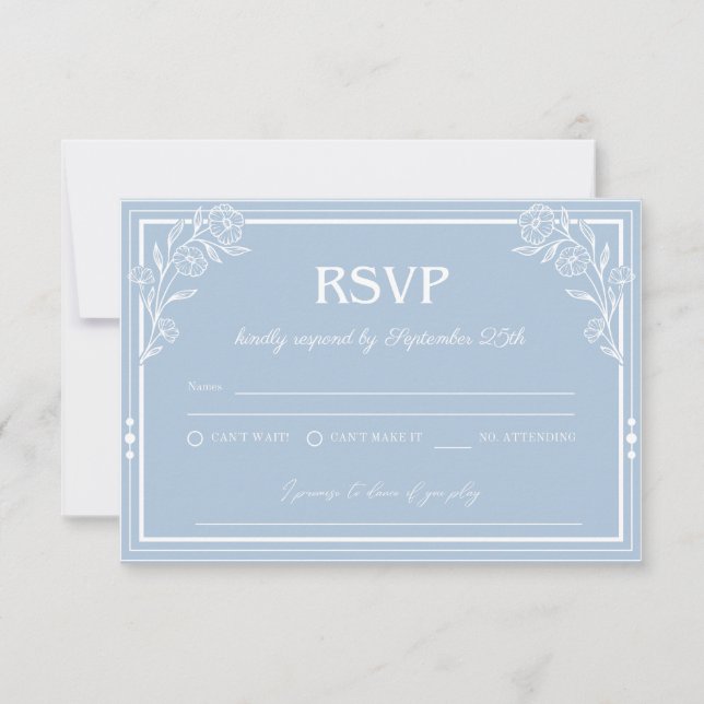 Pequeña Elegante tarjeta RSVP floral azul (Anverso)