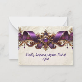 Pequeña Elegante Tarjeta RSVP Purple & Gold