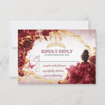 Elegantes Rosas Burgundy y Doradas Tarjeta de Resp
