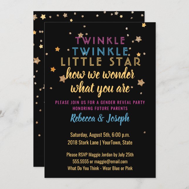 Pequeña estrella de bobo género revela invitación  (Anverso / Reverso)
