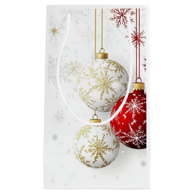 Pequeña FESTIVOS ORNAMENTOS ROJOS Y ORO #1 Bolsa de regalo (Anverso)
