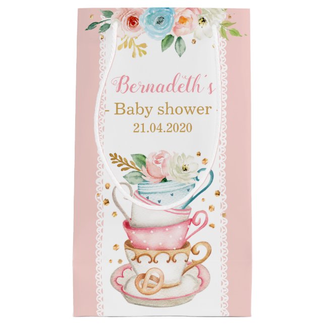 Pequeña Fiesta de té rosado Baby Shower Bolsa de regalo pe (Anverso)