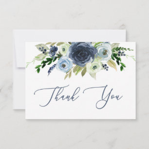 Pequeña Floral azul tarjeta de agradecimiento, floral