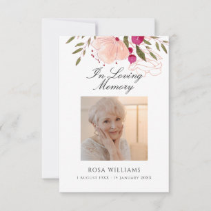 Pequeña Floral rosa en tarjeta de oración funeraria de mem