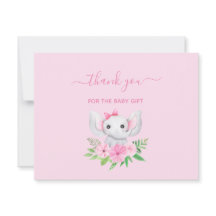 Flores de elefante verde rosa Bebé Gracias tarjeta