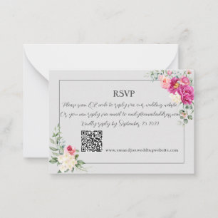 Pequeña Follaje de Peonía y Rosa Tarjeta de RSVP Código Q