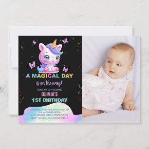 Pequeña foto de unicornio sobre invitaciones a los