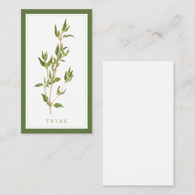 Pequeña FRESH THYME 3.5x2 Tarjeta plana en blanco / verde (Anverso / Reverso)