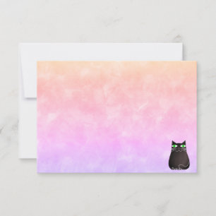 Pequeña Gato Negro Lindo Acuarela Colorida Tarjeta en Blan