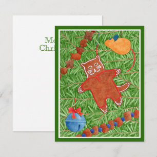 Pequeña GINGERBREAD KITTY Meowy Navidades 4.25x5.5 Tarjeta