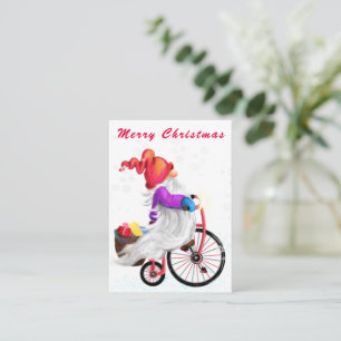 Pequeña Gnome lindo con tarjeta de Navidades para biciclet