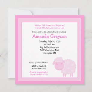 Pequeña granja de ovejas rosadas 5x5 Invitación Ba
