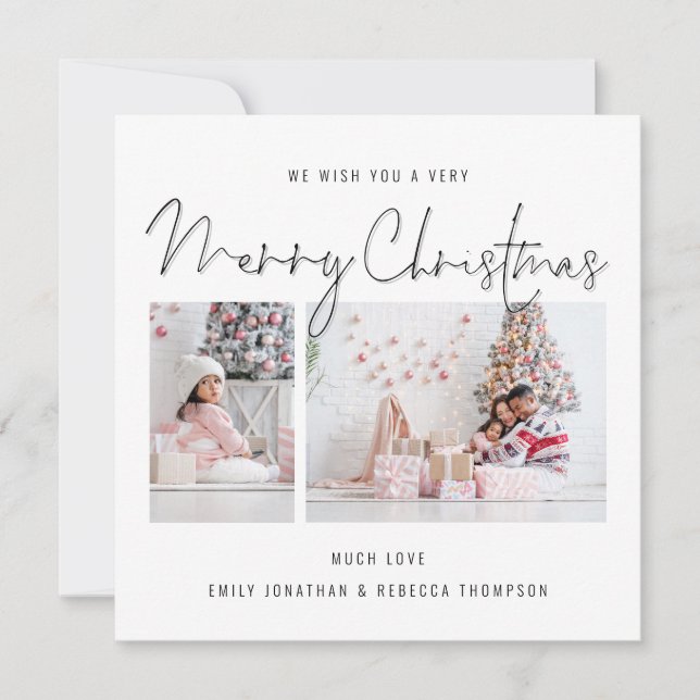 Pequeña Guión moderno 2 Fotos Tarjeta navideña Merry (Anverso)