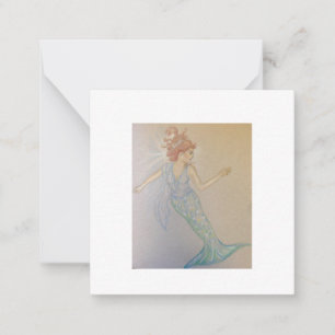 Pequeña Hermosa tarjeta de sirena ilustrada a mano