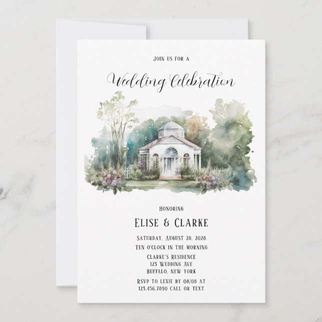 Pequeña Iglesia Blanca Y Florals Invitación A La B (Anverso)