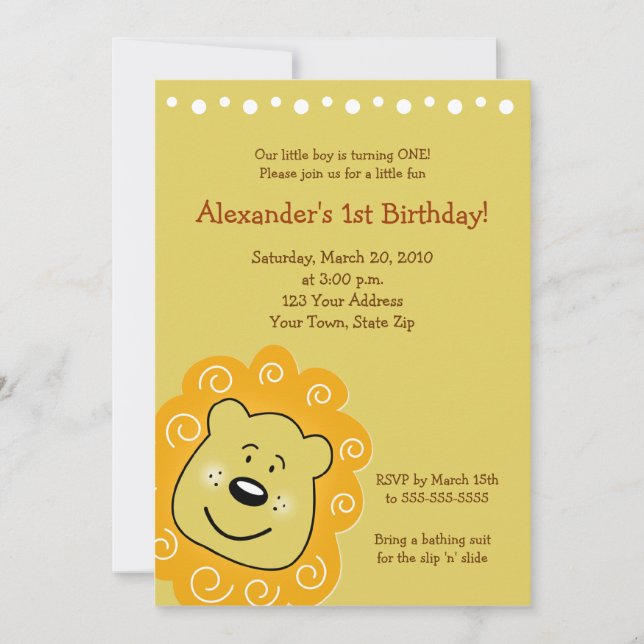 Pequeña invitación 5 x 7 del CUMPLEAÑOS del león (Anverso)