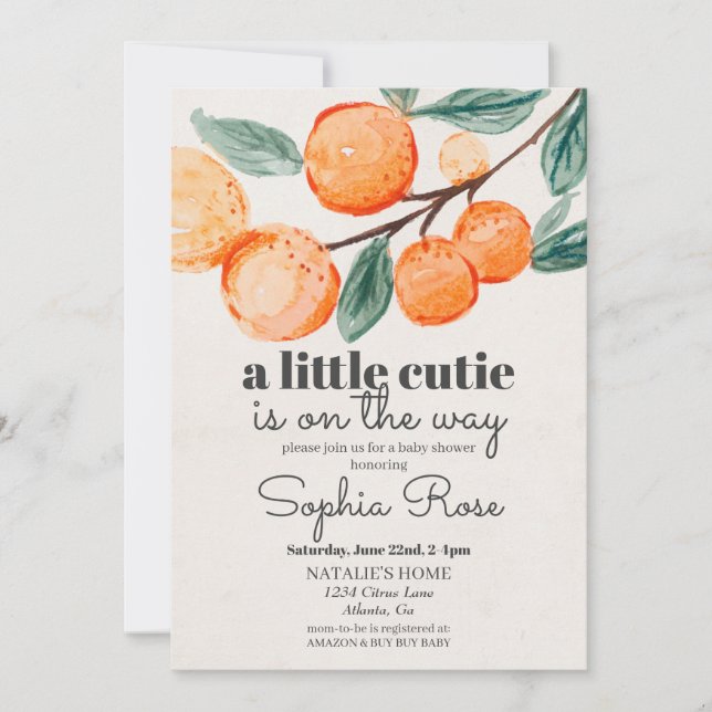 Pequeña invitación a la ducha de bebé de un naranj (Anverso)