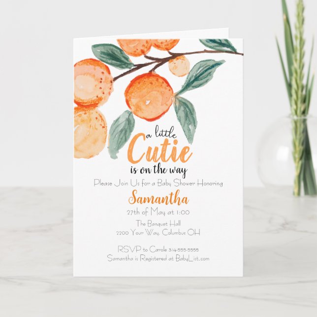 Pequeña invitación a la ducha de bebé plegada Cuti (Anverso)
